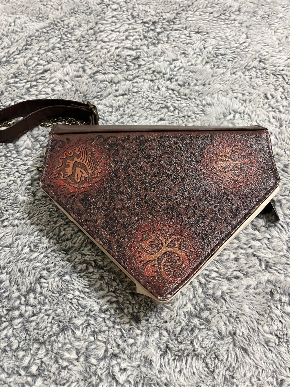 Loungefly Brown Triangle Crossbody with Red Accent Detailing